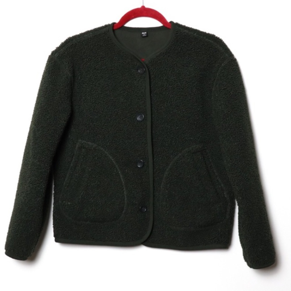 Uniqlo Olive Sherpa Button Up